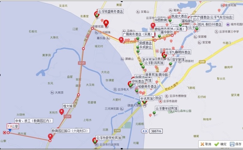 2014年广东公务员考试云浮考点地图,交通线路及酒店分布